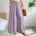 thumbnail image 2 of Women's High Waisted Linen Pants, Bohemian Style Wide Leg Casual Trousers with Pockets, Flowy Beach Vacation Outfits for Summer Travel and Daily Wear Light Violet S, 2 of 6