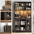 thumbnail image 3 of Feishominoo 71" Farmhouse Pantry Cabinet with Microwave Shelf, Wooden Kitchen Hutch Storage Cabinet with LED Lights and Adjustable Shelves, Sliding Barn Doors Cupboard for Living Room, Oak Gray, 3 of 6