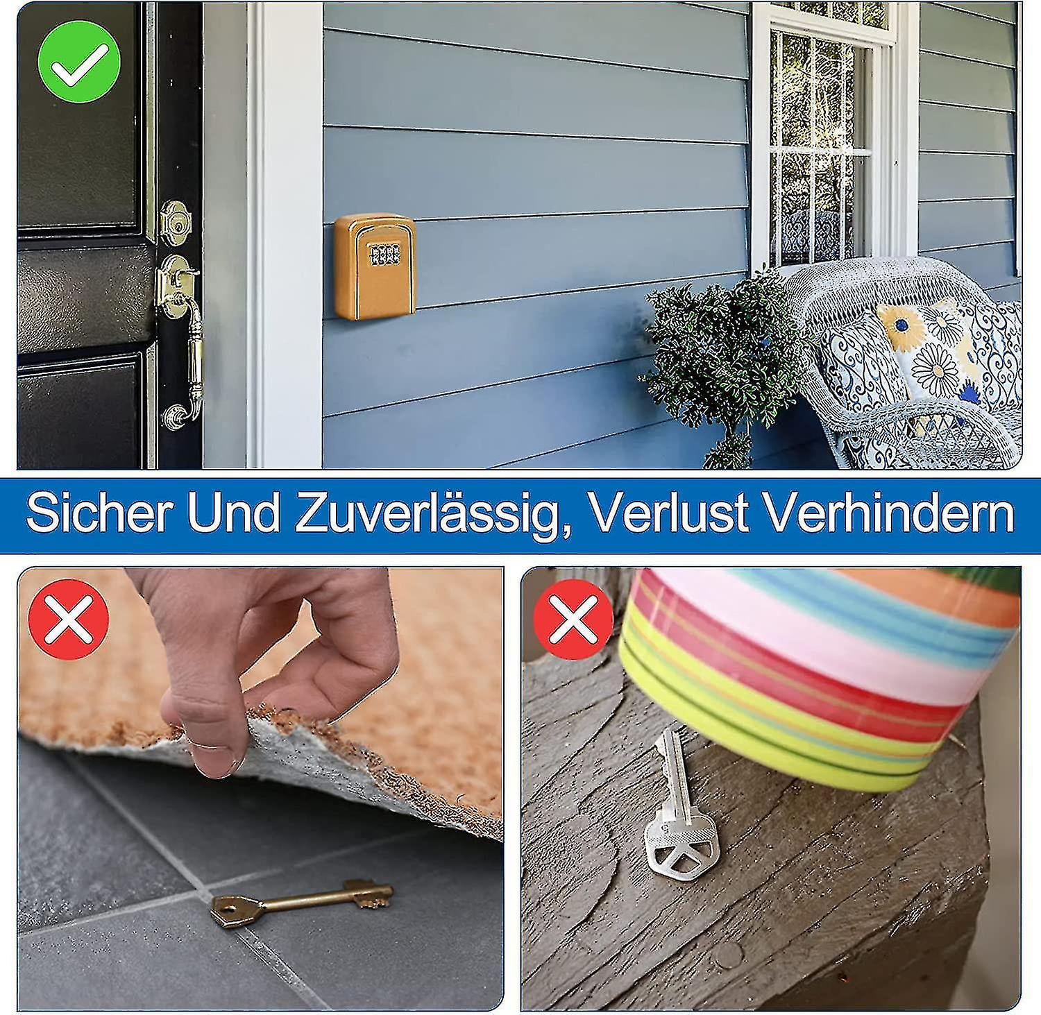 Key Box With Numerical Code And 4 Digits - For Indoors And Outdoors - Goldconstruction Site Key Box Password Lock Door Cat's Eye Metal Storage