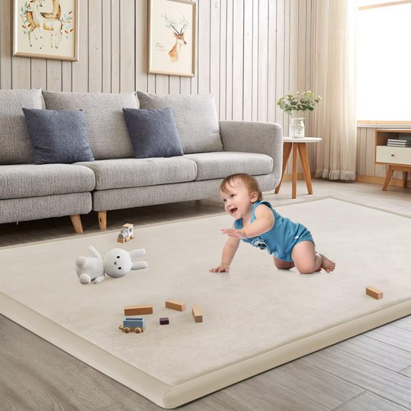 Alfombra de Juego para Bebé ILPEOD 200x150 cm Espuma de Memoria 3 cm Beige