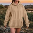 thumbnail image 2 of HVOBTTY Women's Long Sleeved Sweatshirts, Fall and Winter Tops for Women, Women's Casual Soft Solid Color Versatile Hooded Long Sweatshirt with Pocket Khaki, Khaki, 2 of 4