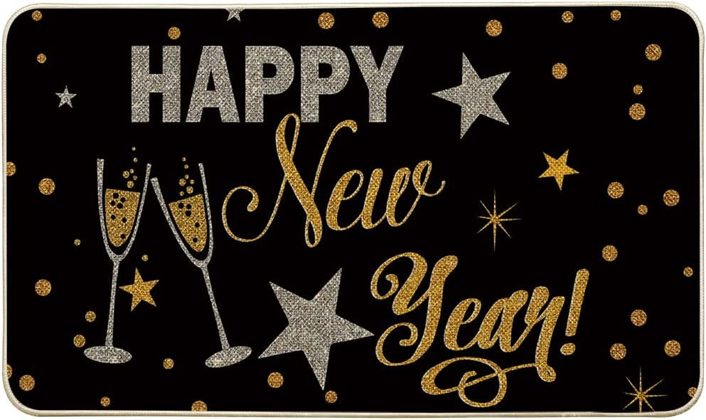 Stars Cheers Happy New Year Decorative Doormat, Seasonal Winter Harvest