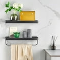 thumbnail image 2 of Wall-Mounted 2-Tier Bathroom Shelf with Towel Bar, Matte Black Aluminum & Tempered Glass, 2 of 7