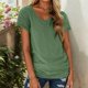 thumbnail image 2 of Nueva camiseta de manga corta con cuello en V para mujer: prenda informal de primavera/verano, poliéster/spandex, diseño fruncido en la cintura, 2 of 5