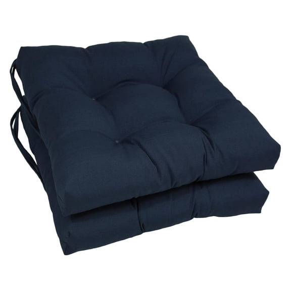 Blazing Needles 16 in. Solid Twill Square Tufted Chair Cushions, Navy - Set of 6