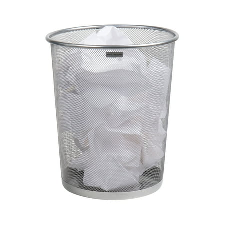 Mind Reader Mesh Trash Can, 16.65L (4.4 gal), Waste Paper Basket, Round, Office, Metal, Silver