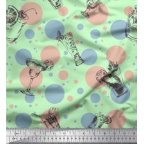 Soimoi Moss Georgette Fabric Dot & Cocktail Beverages Print Fabric by Yard 42 Inch Wide