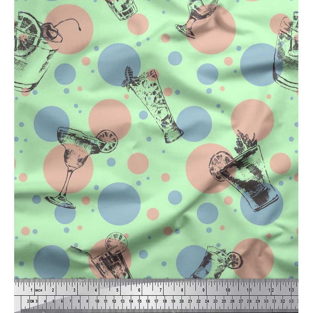 Soimoi Poly Georgette Fabric Dot & Cocktail Beverages Print Sewing Fabric Yard 42 Inch Wide
