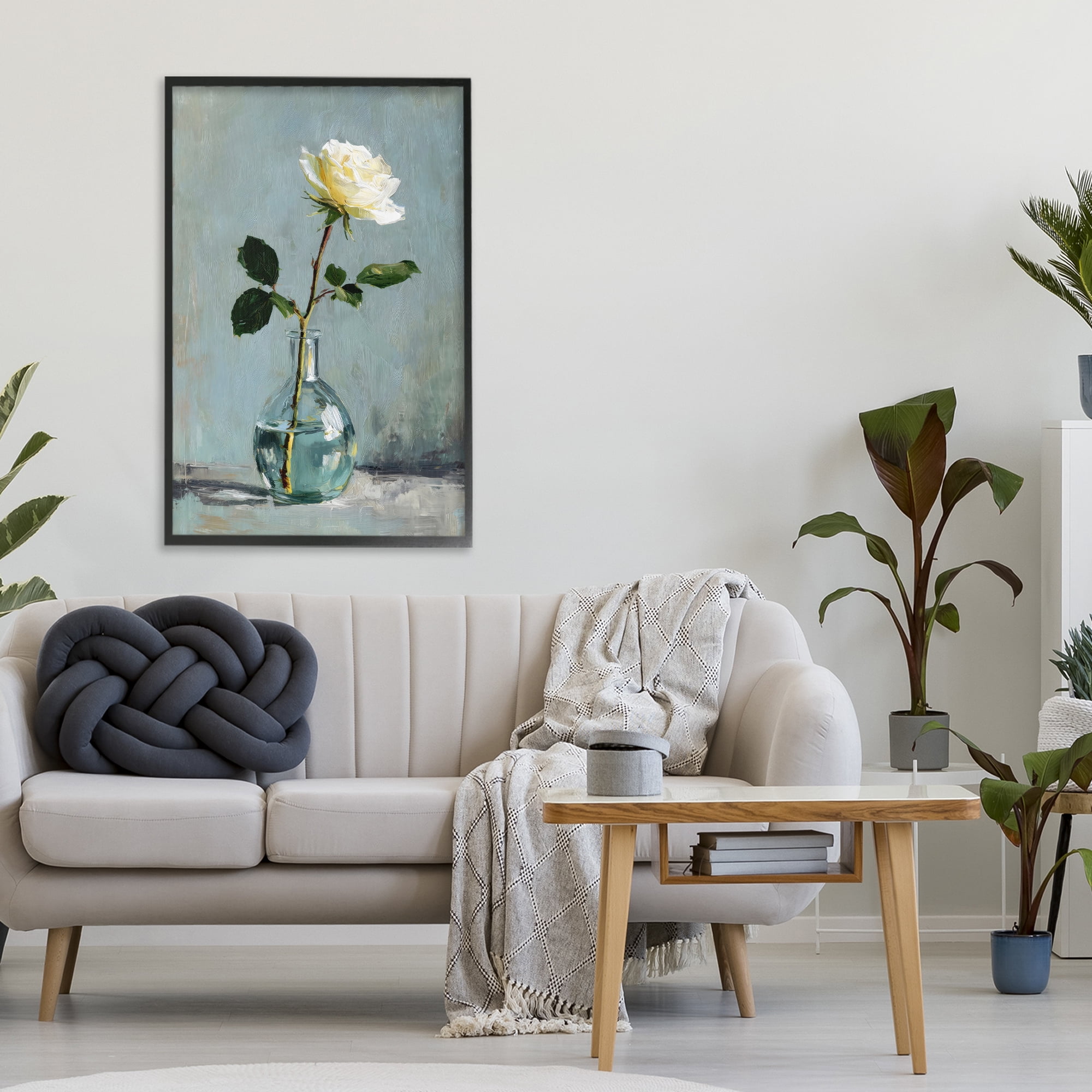 Stupell Industries Sweet White Rose in Vase Black Framed Giclee Art, design by Petal Prints Design