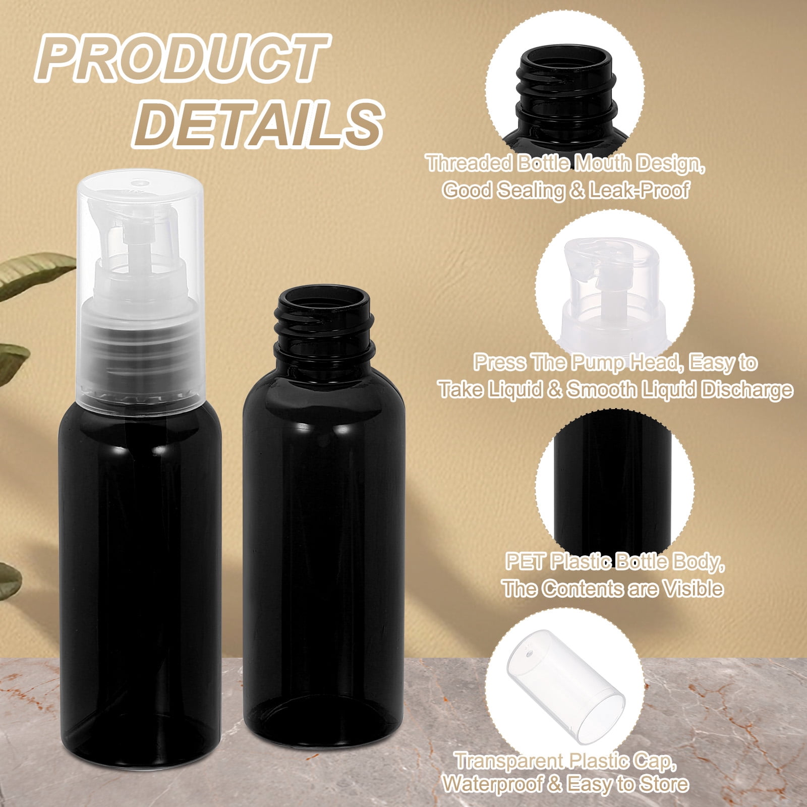 Uxcell 10Pcs Travel Pump Bottle, Empty Plastic Pump Bottle Dispenser, 1.7oz Clear Black