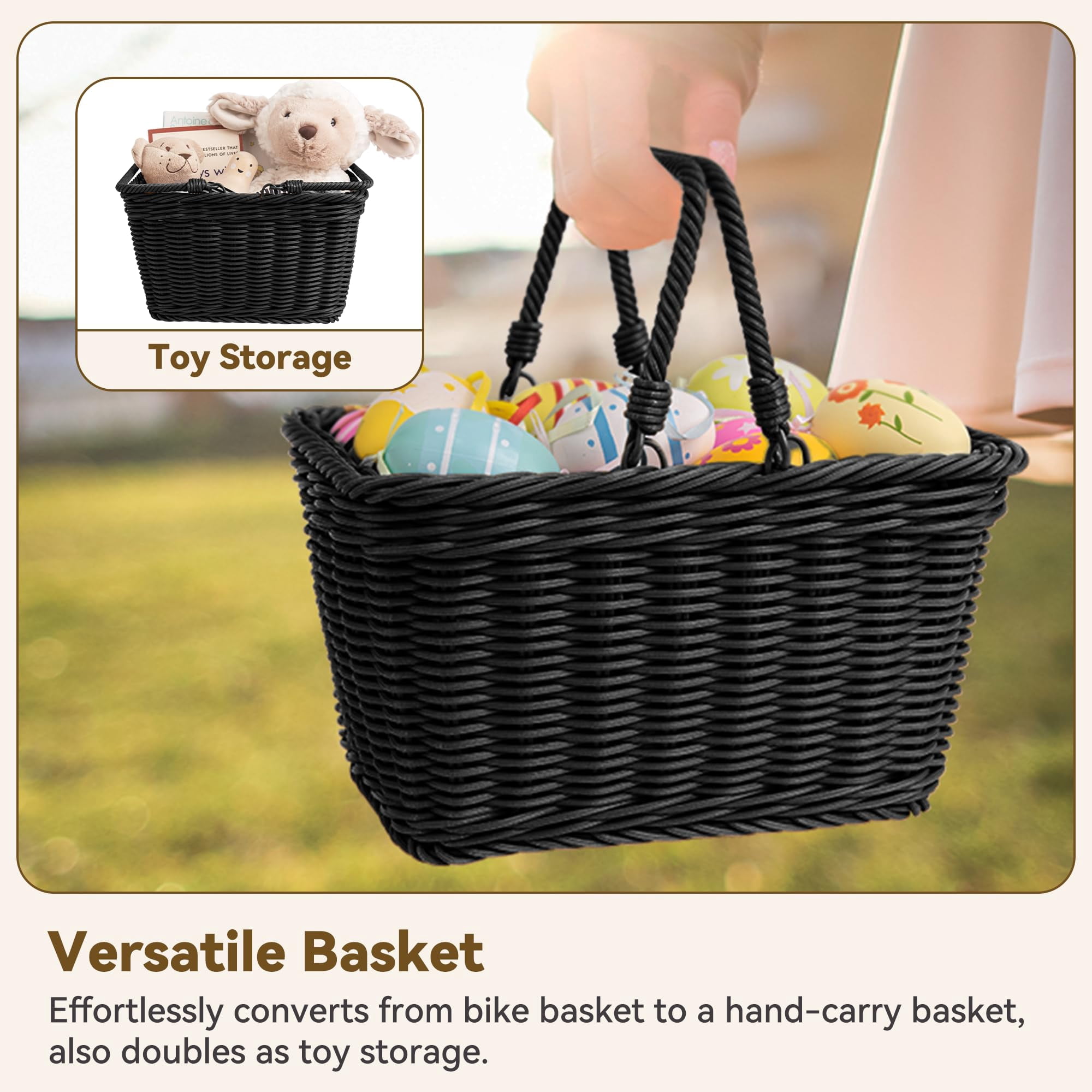Bike Basket, Front Bicycle Bike Baskets, Small Wicker Bike Basket , Small Wicker Basket for Bike, 1-Pack