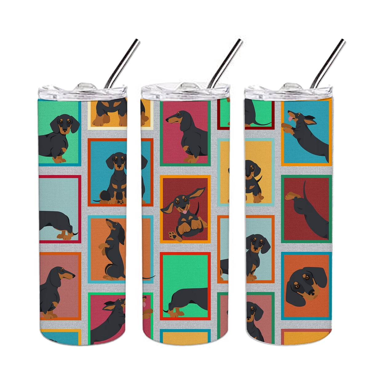 Carolines Treasures MLM1125TBL20 20 oz Unisex Lots of Black & Tan Dachshund Stainless Steel Skinny Tumbler