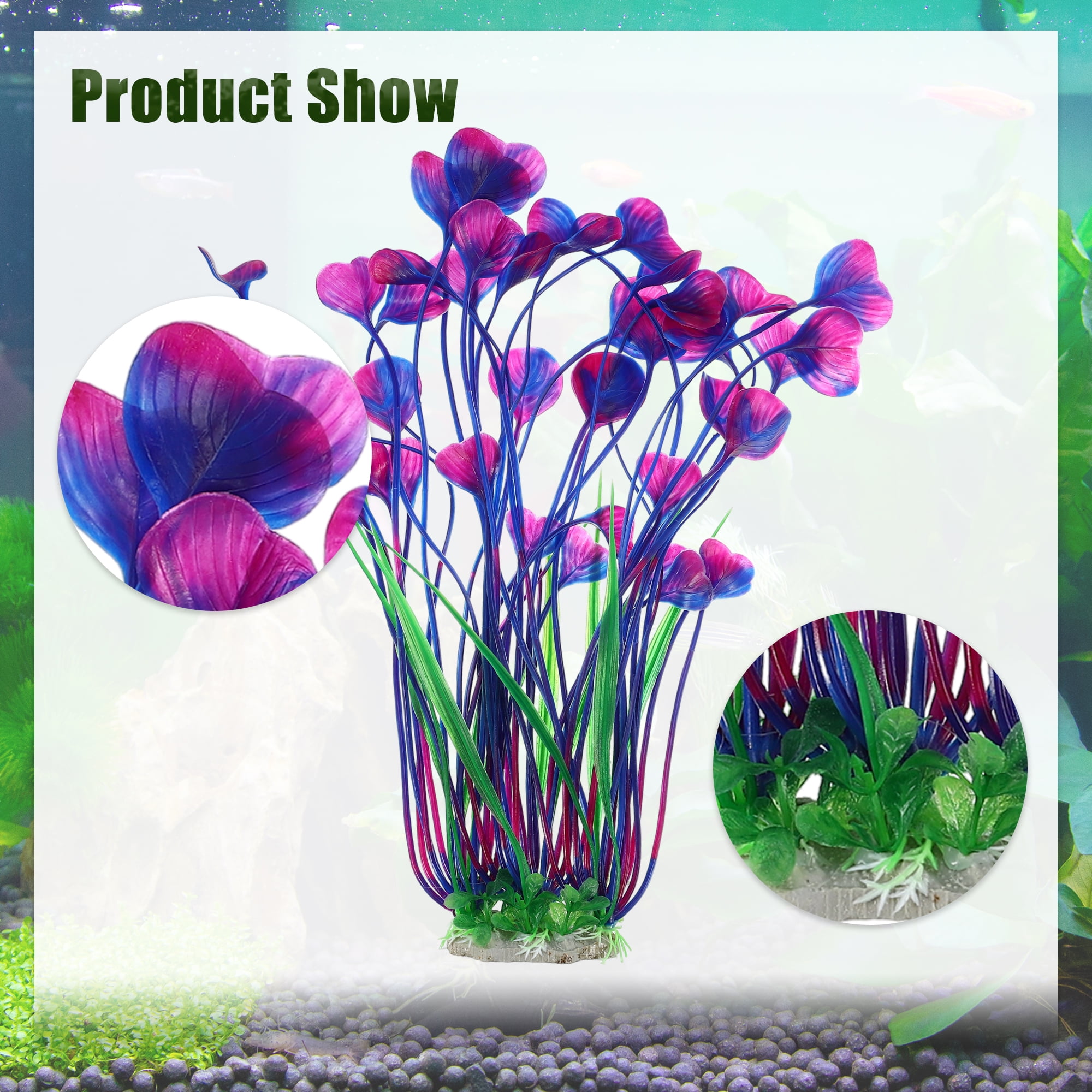 Unique Bargains 2pcs Large Aquarium Plastic Plants Tall Aquarium Plants for Fish Tanks Decor 20.47" Height Purple Green