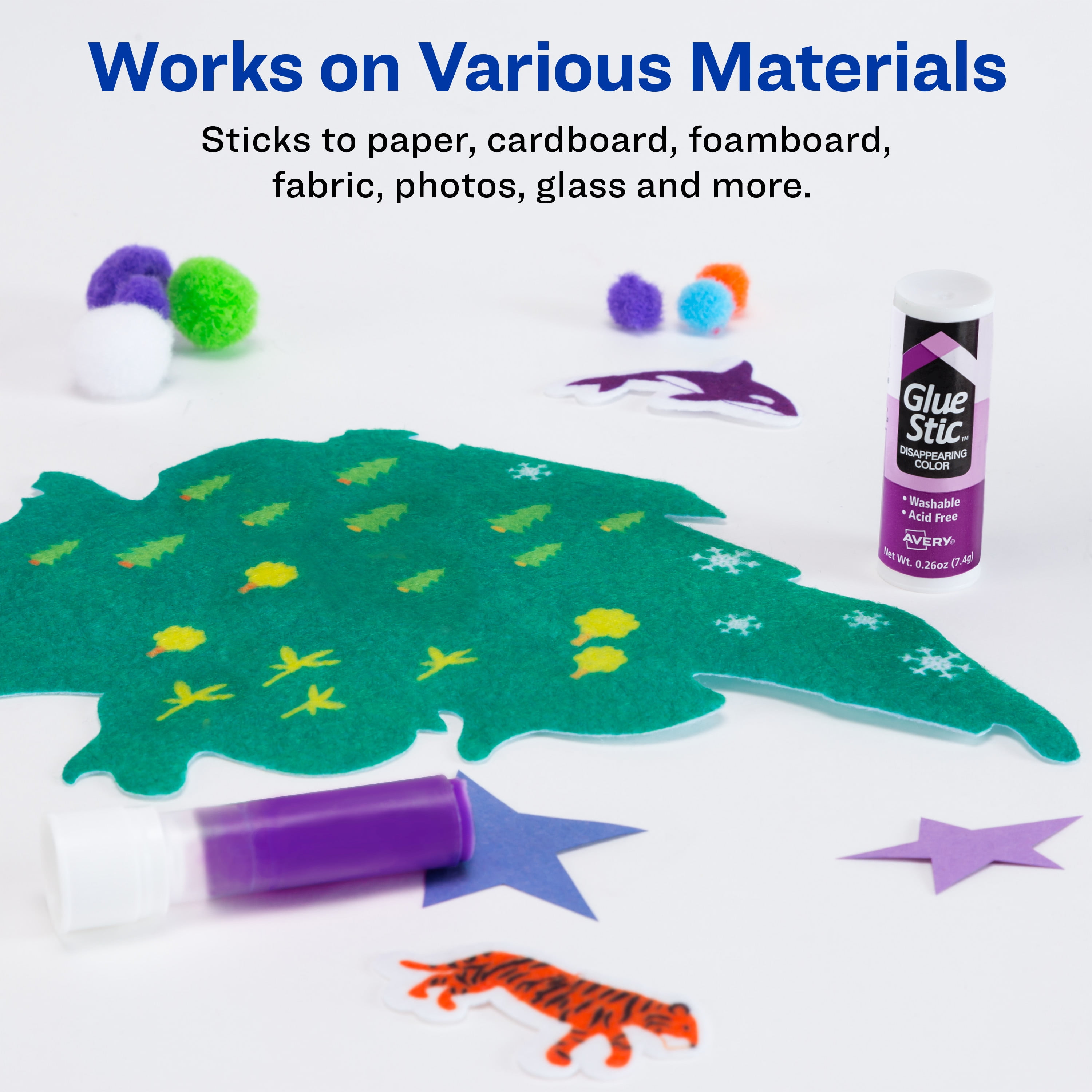 Avery Glue Stic Disappearing Purple Color, 0.26 oz., Permanent, 18/BX