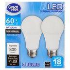 Great Value LED Light Bulb 9W A19, Daylight, 2-Pack