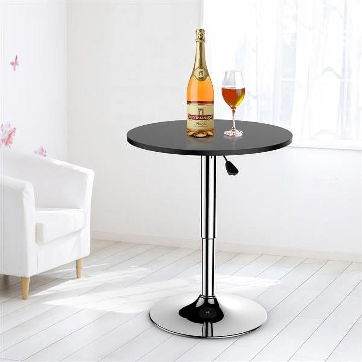 Alden Design Adjustable Chrome Base Round Swivel Bar Table for Bistro Café, Black