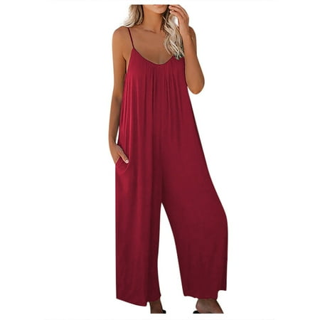 

Womens Jumpsuits Womens Jumpsuits Dressy Black Jumpsuit For Women Dressy Womens Jumpsuits Maternity Overalls Comfy Jumpsuits For Women Womens Casual Wide-Leg Jumpsuit Red