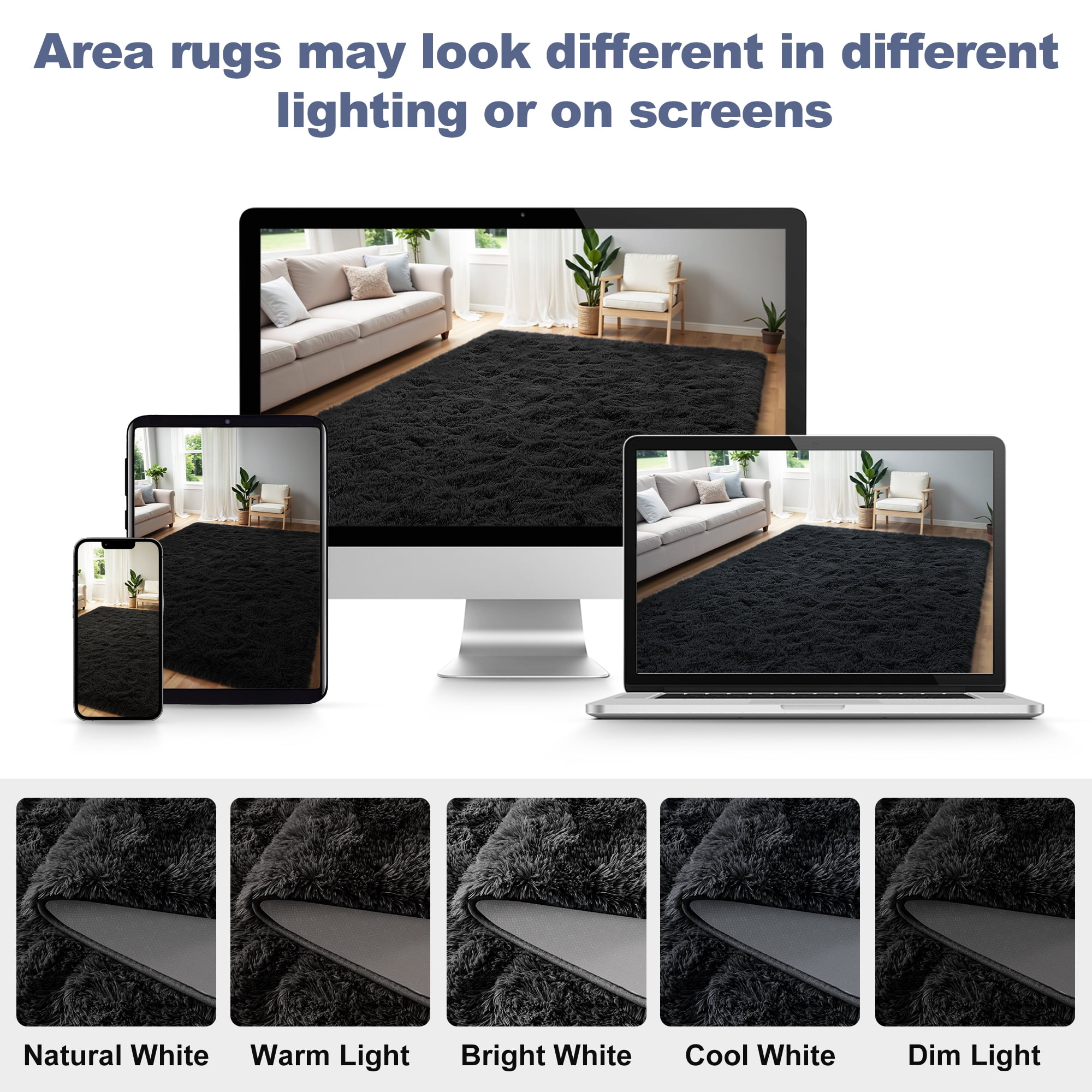 Nefoso Shag Area Rug, 8ft x 10ft Soft Fluffy Area Rugs for Living Room Bedroom Decor Carpet, Black