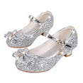 thumbnail image 4 of Staki Girls Party Shoes Girl's Bow Mary Jane Dress Shoes Ballet Princess Flats with Rhinestone Strap for Party Wedding School Kid Silver,11.5 Little Kid, 4 of 4