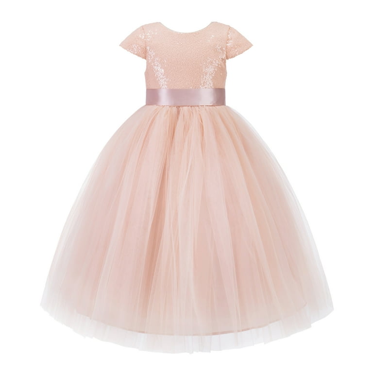 Cap Sleeves Sequin Formal Flower Girl Dress Junior Pageant Dresses 211 -  Walmart.com
