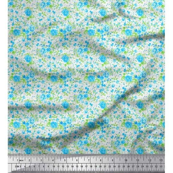 Soimoi Cotton Duck Fabric Leaves & Rose Flower Decor Fabric Printed Yard 42 Inch Wide