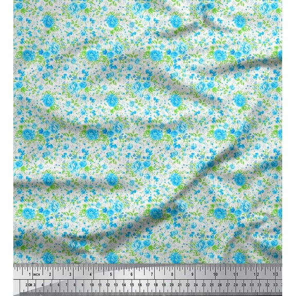 Soimoi Cotton Duck Fabric Leaves & Rose Flower Decor Fabric Printed Yard 42 Inch Wide