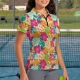 thumbnail image 4 of CHAQLIN Tropical Hibiscus Floral Print Half-Zip Polo Shirts, Polyester Tennis Shirts V Neck 1/4 Zip Golf Shirt for Travel Shopping Workout, 4 of 10