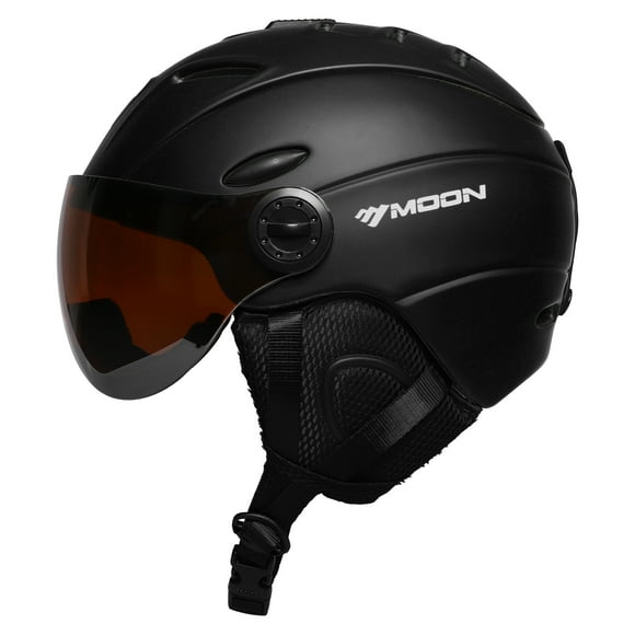 MOON Unisex Integrated Ski Helmet with Goggles, Durable PC Shell & High-Density EPS Foam for Maximum Protection, Black, Size L