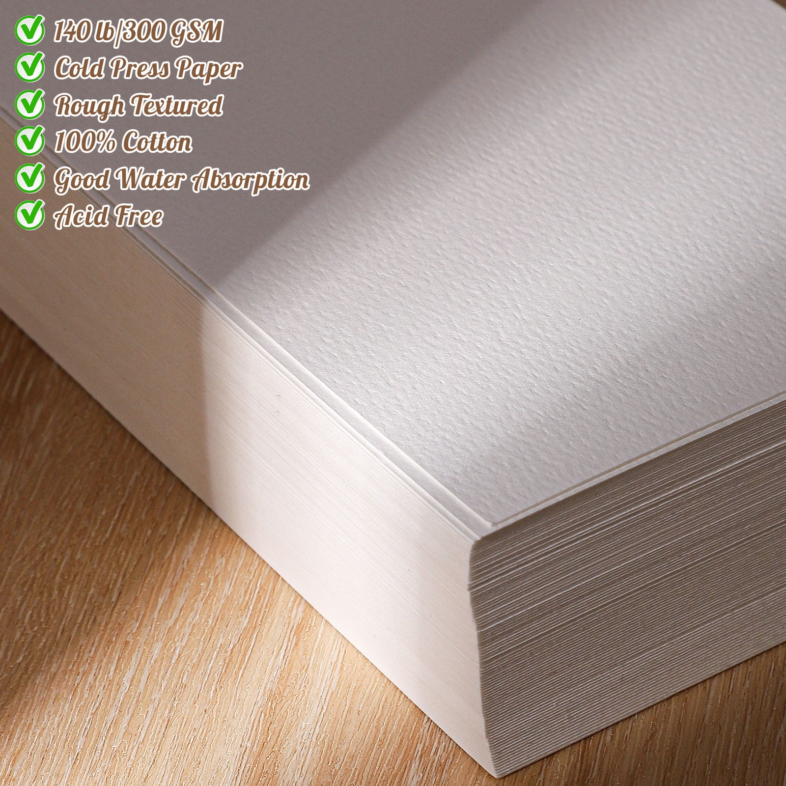 Watercolor Paper, 140 lb/300 GSM Cold Press, 5 x 7 Inch, 120 Sheets