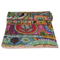 indian multi patchwork cotton kantha quilt Bedding throw sofa coverlet bedspread single size Handmade vintage blanket, 60 X 90 Inches
