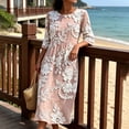 thumbnail image 6 of VBVC Women's and Women's Plus 3/4 Sleeve Midi Dress, Summer Casual Crew Neck Dress For Women, Ladies' Loose Fit Floral Dress with Pockets,Pink,S-5XL, 6 of 7