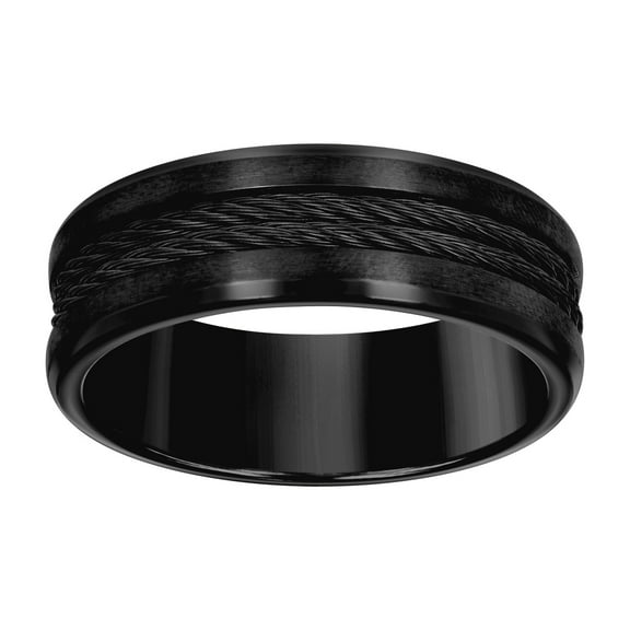 Stainless Steel Black-tone Mens Cable Inlay Comfort-fit Wedding Band 8mm Size 11 Wedding Band for Men