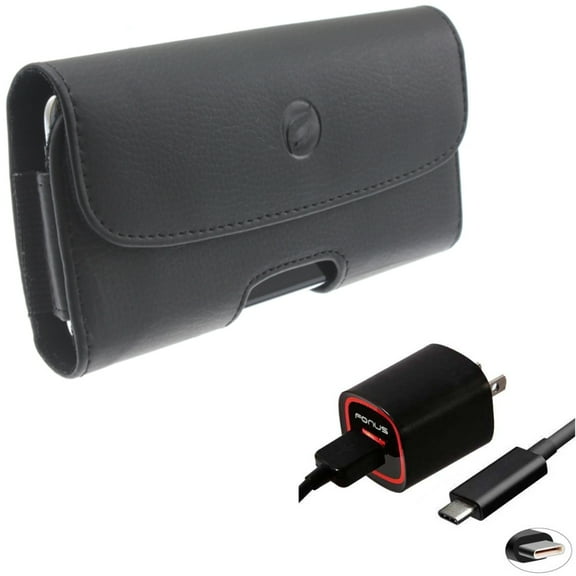 For Google Pixel 7 Pro/6 Pro - Home Charger w Case Belt Clip, 2.4A USB Cable TYPE-C, Leather Holster Cover for Google Pixel 7 Pro/6 Pro Phones