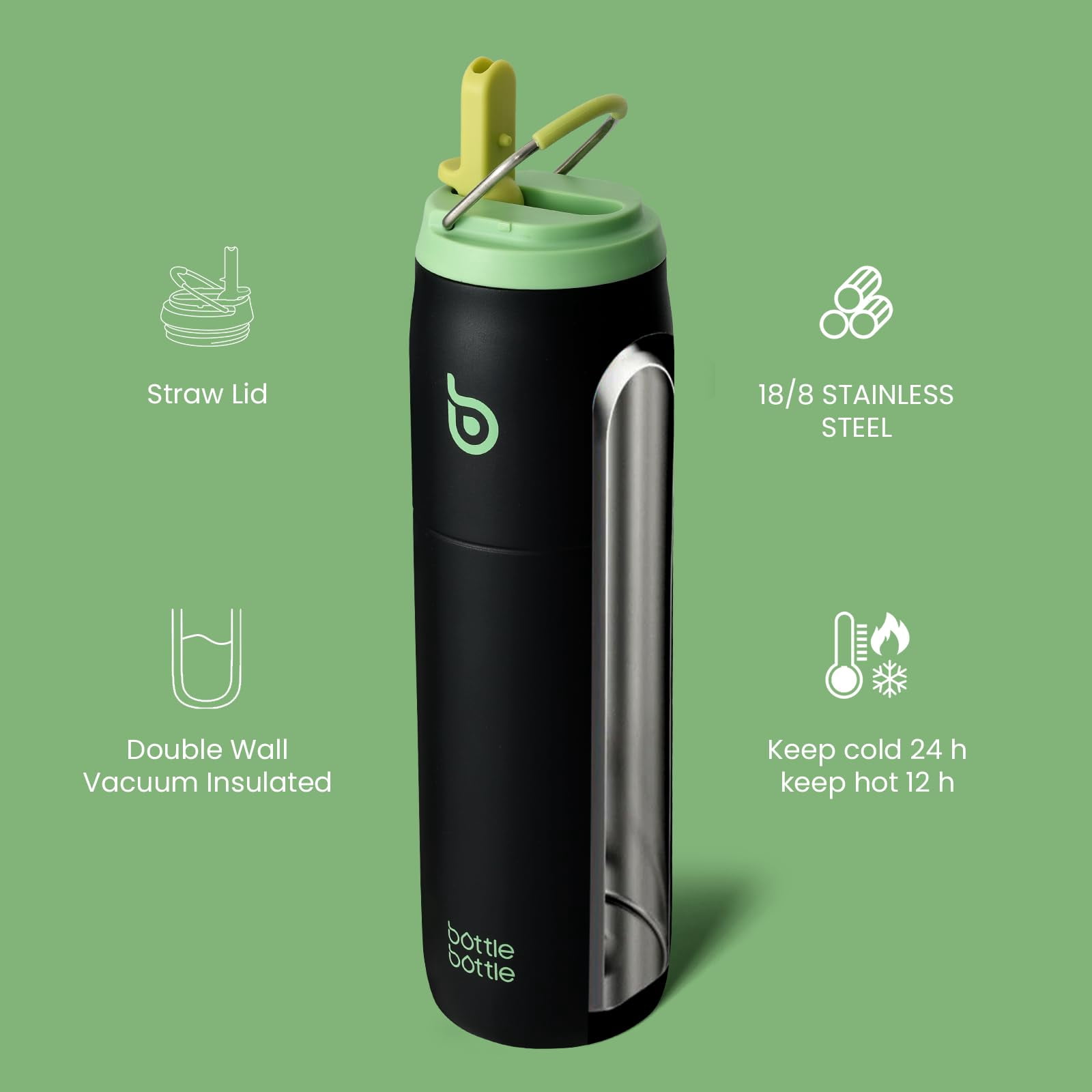 BOTTLE BOTTLE Stainless Steel Water Bottle with Straw Lid and Handle 32 oz Vacuum Insulated Cup for Sports Travel Gym Hiking, Leak-Proof Wide Mouth Water Bottles for Men,aurora green