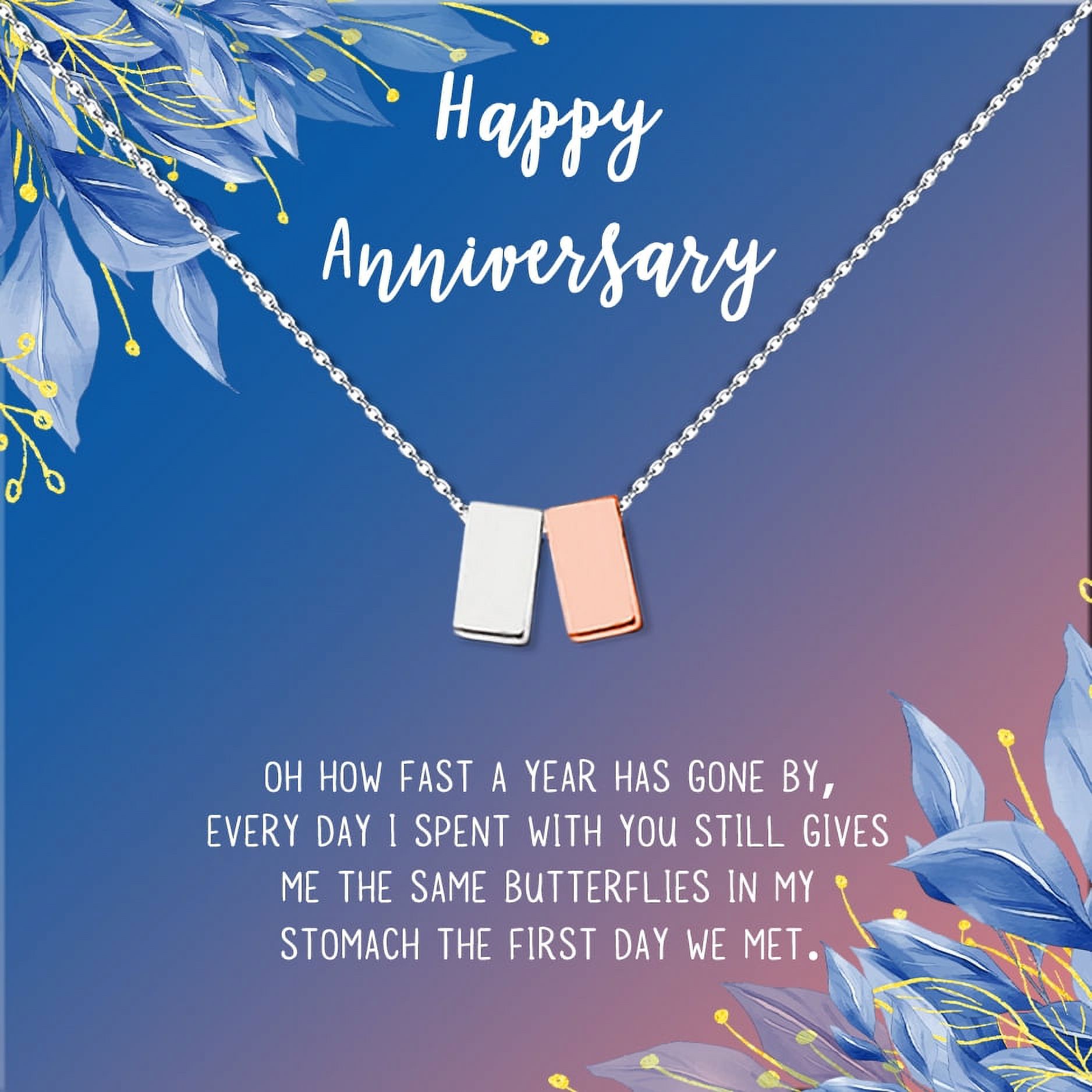 Anavia Happy Anniversary Gift Necklace,Wedding Anniversary Gift for Wife,Express Love Card Jewelry Gift-[Silver and Rose Gold Double Cube, Blue-Orange Gift Card]