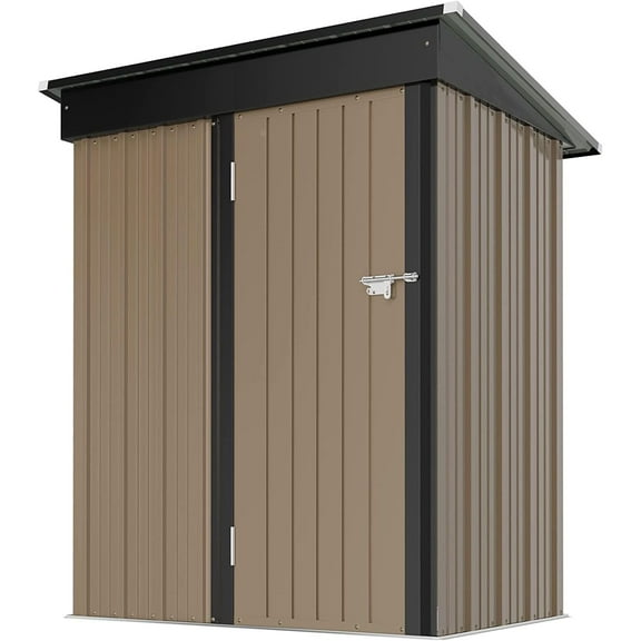 CSPP Outdoor Storage Shed 5X3 FT Small Outside Sheds & Outdoor Storage Anti-Corrosion Metal Shed Waterproof Outdoor Storage Cabinet with Door & Lock for Backyard Patio Lawn (Brown)