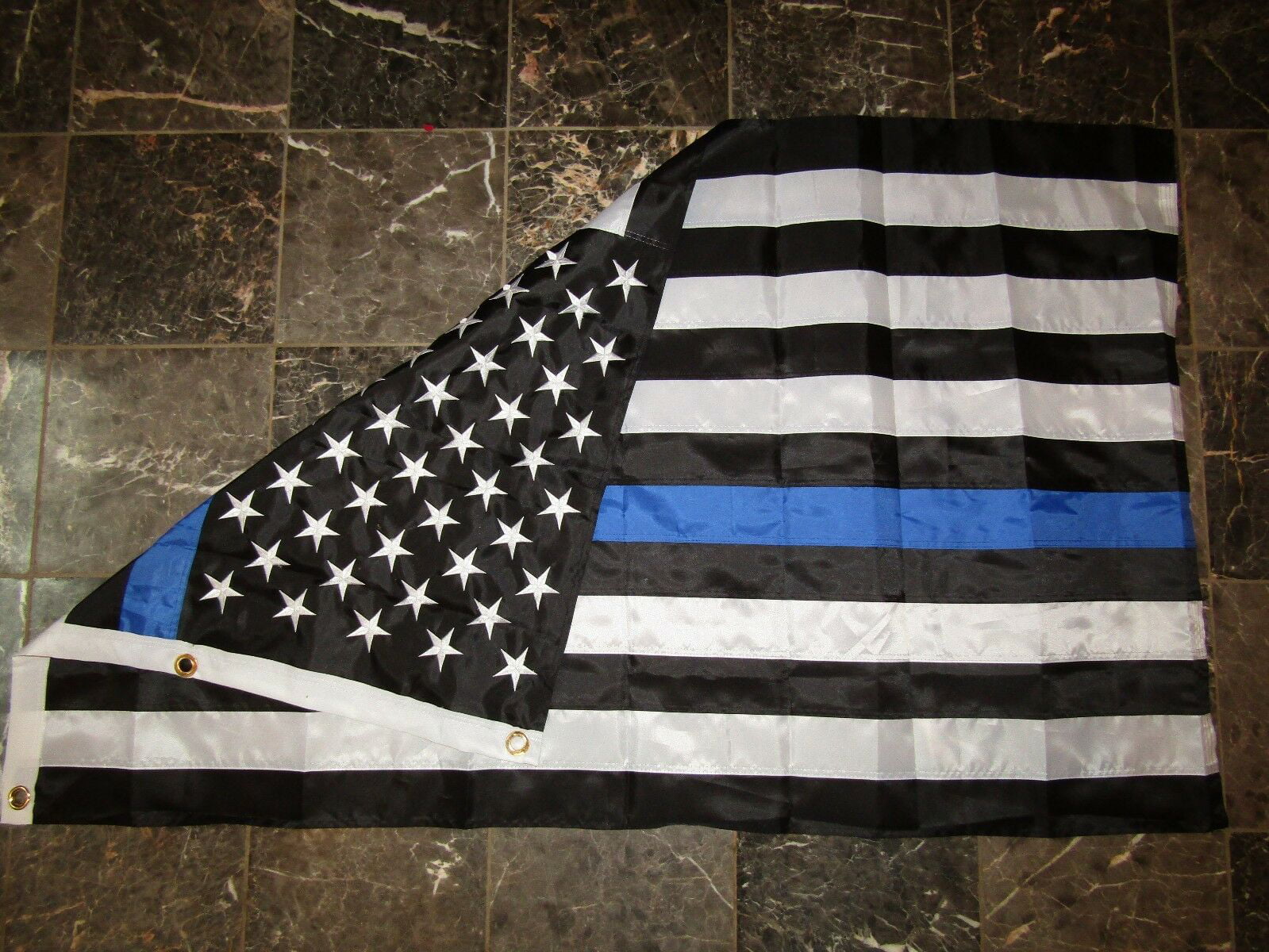3x5 Embroidered Sewn USA Police Thin Blue Line 300D Nylon Flag 3'x5' 