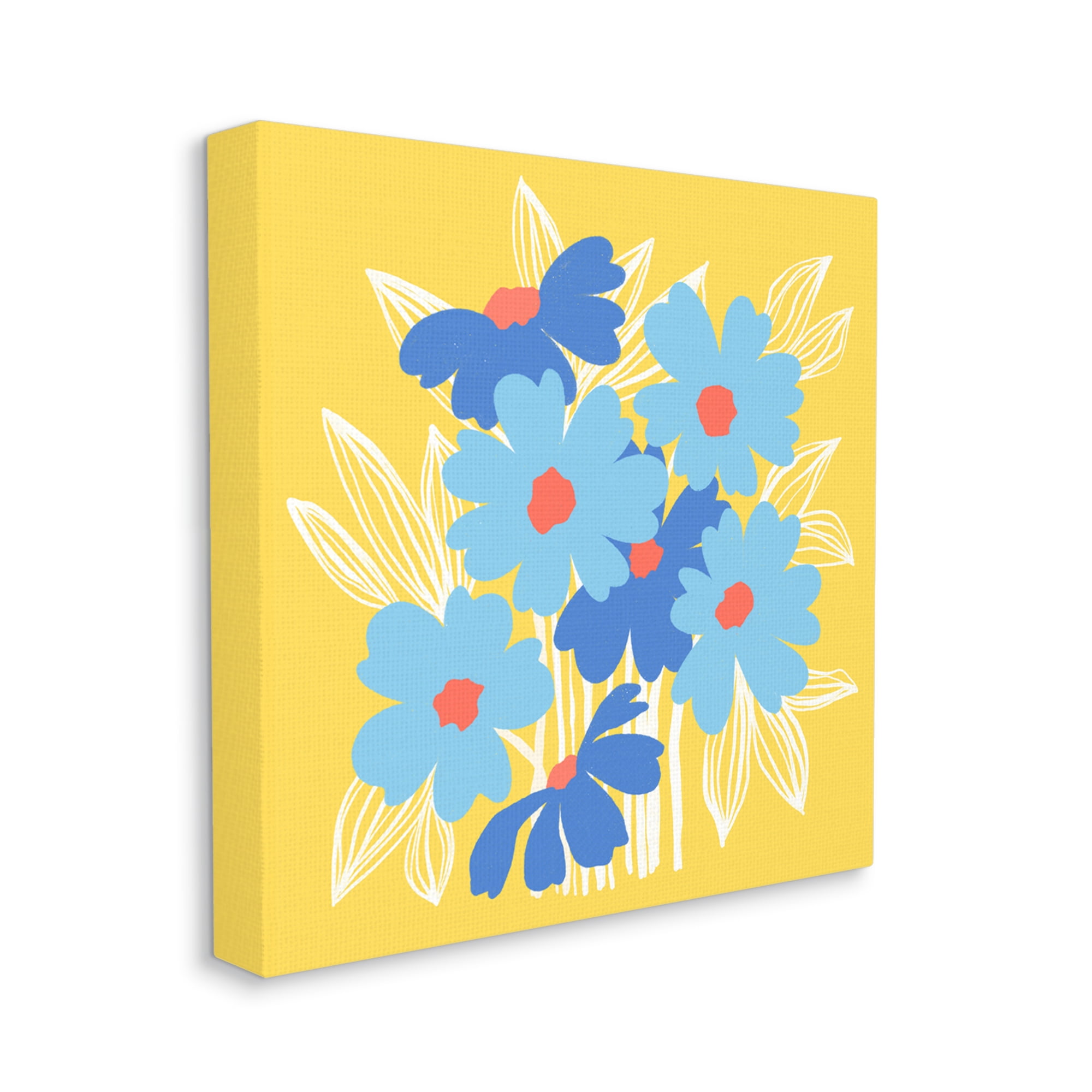 Stupell Industries Yellow & Blue Florals Botanical & Floral Painting Gallery Wrapped Canvas Art Print Wall Art, 36 x 36