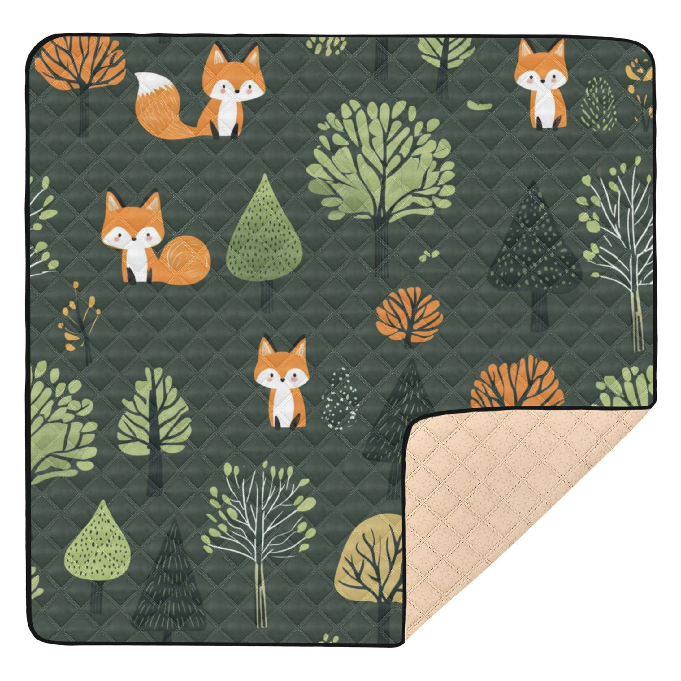 WOBOGO Foxes in The Forest Baby Playmats Extra Large Waterproof Rollable Activity Pads for Toddlers 50×50inch