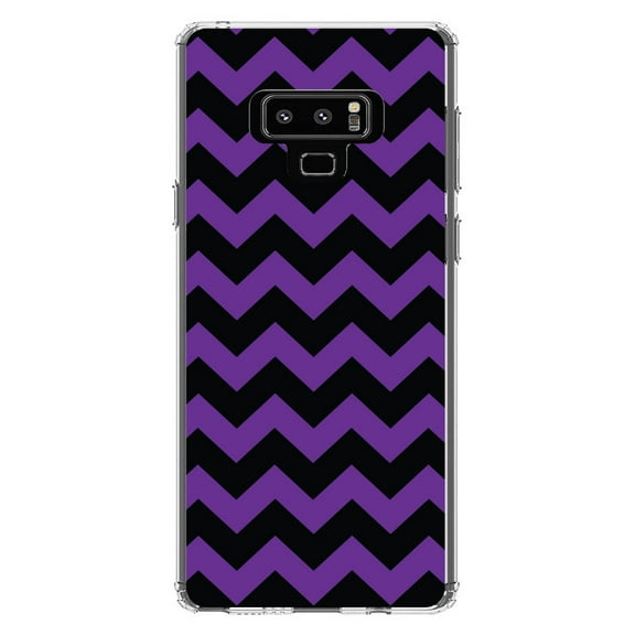 DistinctInk Clear Shockproof Hybrid Case for Samsung Galaxy Note 9 - TPU Bumper, Acrylic Back, Tempered Glass Screen Protector - Black Purple Stripes - Stripes Pattern