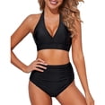 thumbnail image 4 of MSJUHEG Ruffle Swimsuits for Women,Bathing Suit with Shorts,Halter Swimsuits for Women,High Waisted Swimsuits for Women,Tummy Control Swimsuits for Women,Plus Size Swimsuit for Women, Black L, 4 of 8