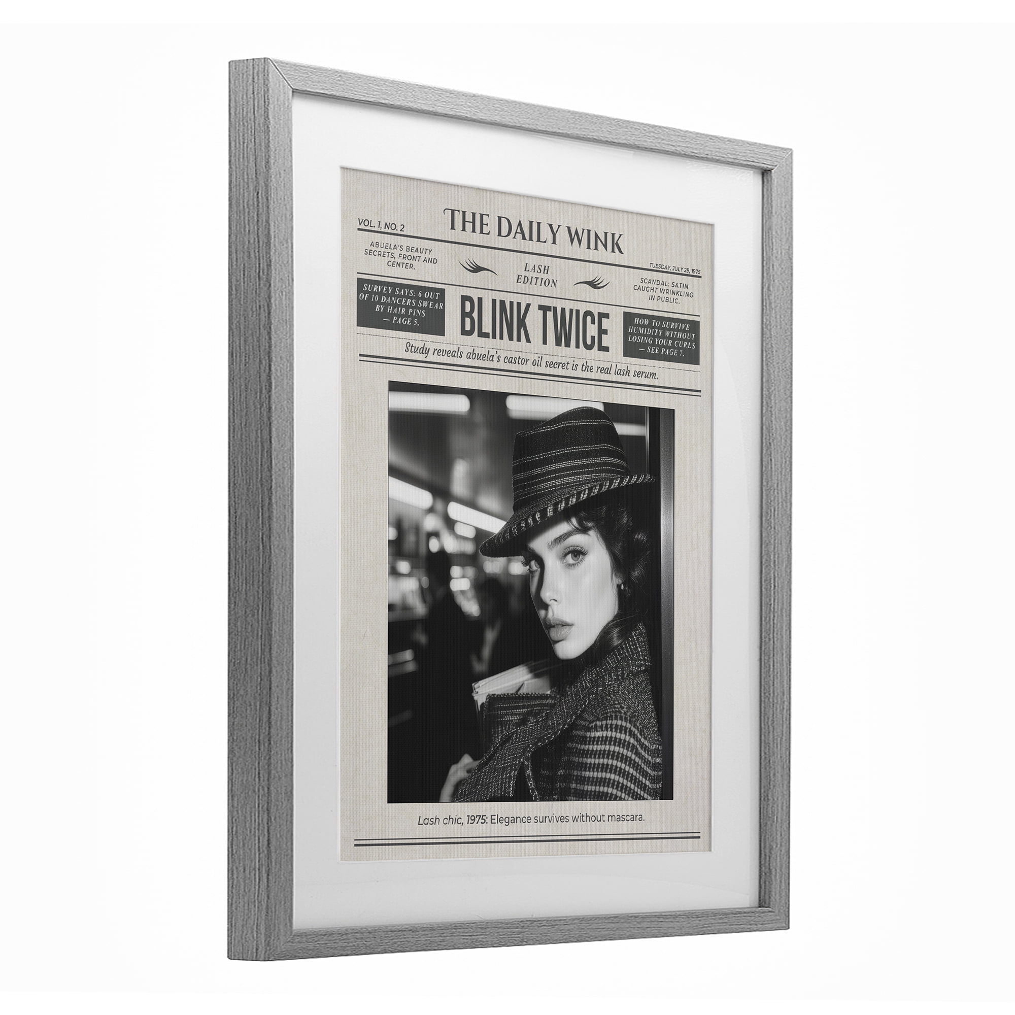 The Daily Wink Magazine Gray Framed Print Under Glass, design by A Barefoot Stylist