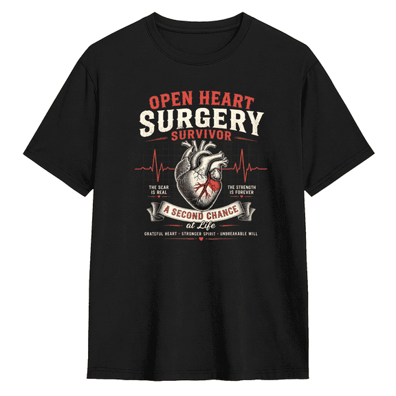 Open Heart Surgery Survivor Vintage Graphic Tee for Men and Women, Fun Gift Cotton Short Sleeves T-Shirt