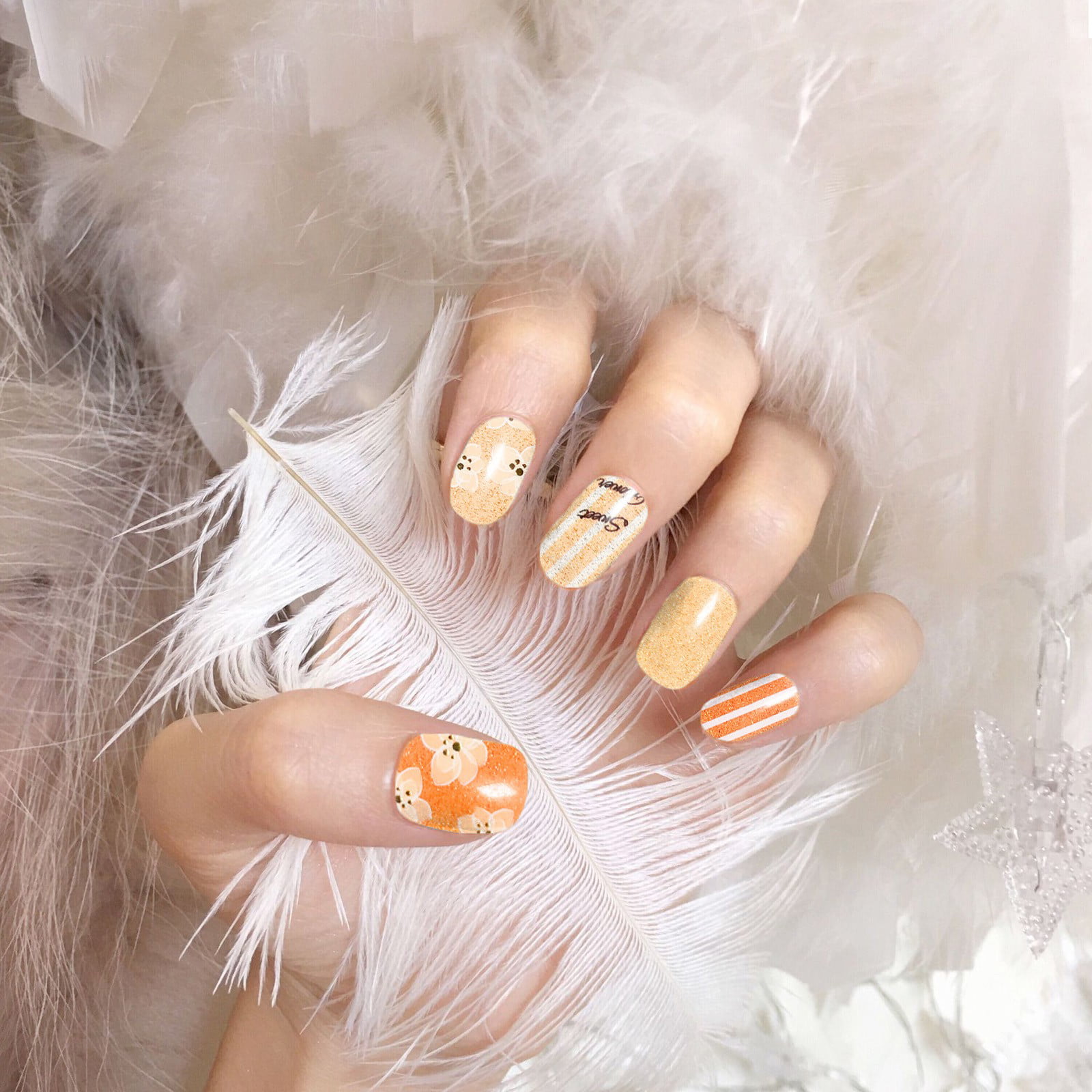 Gel Nail Polish Stickers Full Cover Wraps Pastel Orange Marble Design  Beauty DIY | eBay