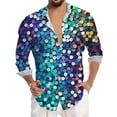 thumbnail image 2 of Mens Shirts Carnival Glitter Sequin Print Party Long Sleeve Button Down Top Casual Festival Celebration Soft Shirt for Men Multicolour S, 2 of 4