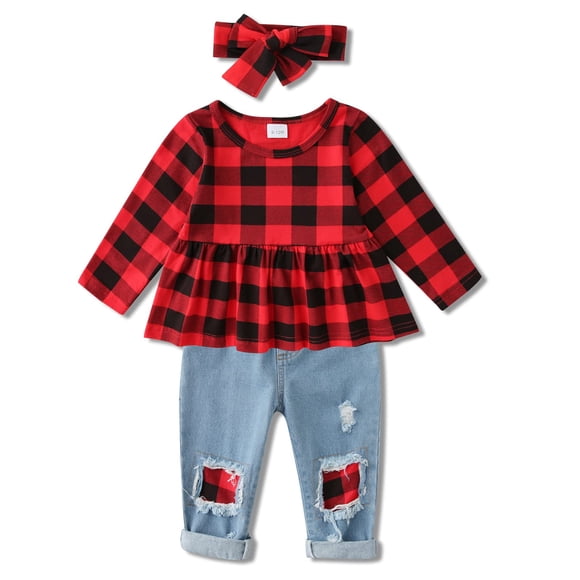 Conjunto de manga larga con estampado floral navideño CARETOO para niñas