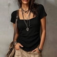 thumbnail image 2 of YUGYXL Women's Sweetheart Neck Short Sleeve Shirts Slim Fit Ruched Tops Going Out Y2K Cute Summer T-Shirts Tees Black Top XXXXXL, 2 of 9