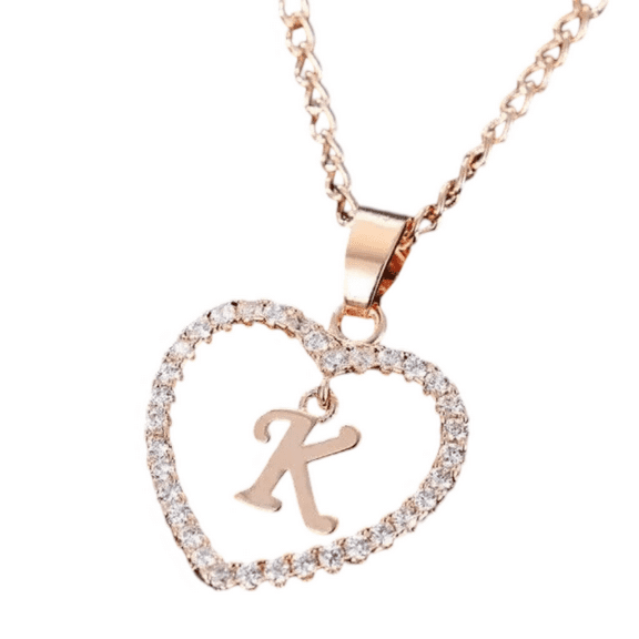 2Ct Round Real Moissanite Heart Initial "K" Letter Pendant 14k Rose Gold Plated