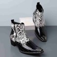 thumbnail image 4 of Men's Snake Print Chelsea Boots with Rivet Detail, Pointed Toe, Side Zipper, Chunky Heel, Fashionable High-Top Leather Boots for Spring 2026, 4 of 6