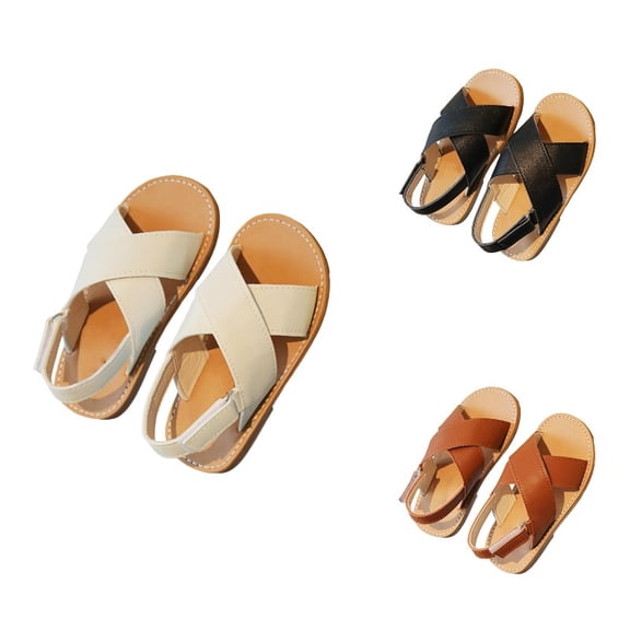 SGMVNU Girls Summer Sandals with Adjustable Straps Rubber Sole Open Toe Flat Outdoor Beach Dress Sandal for Baby Toddler Kids White Size 3-3.5 Years